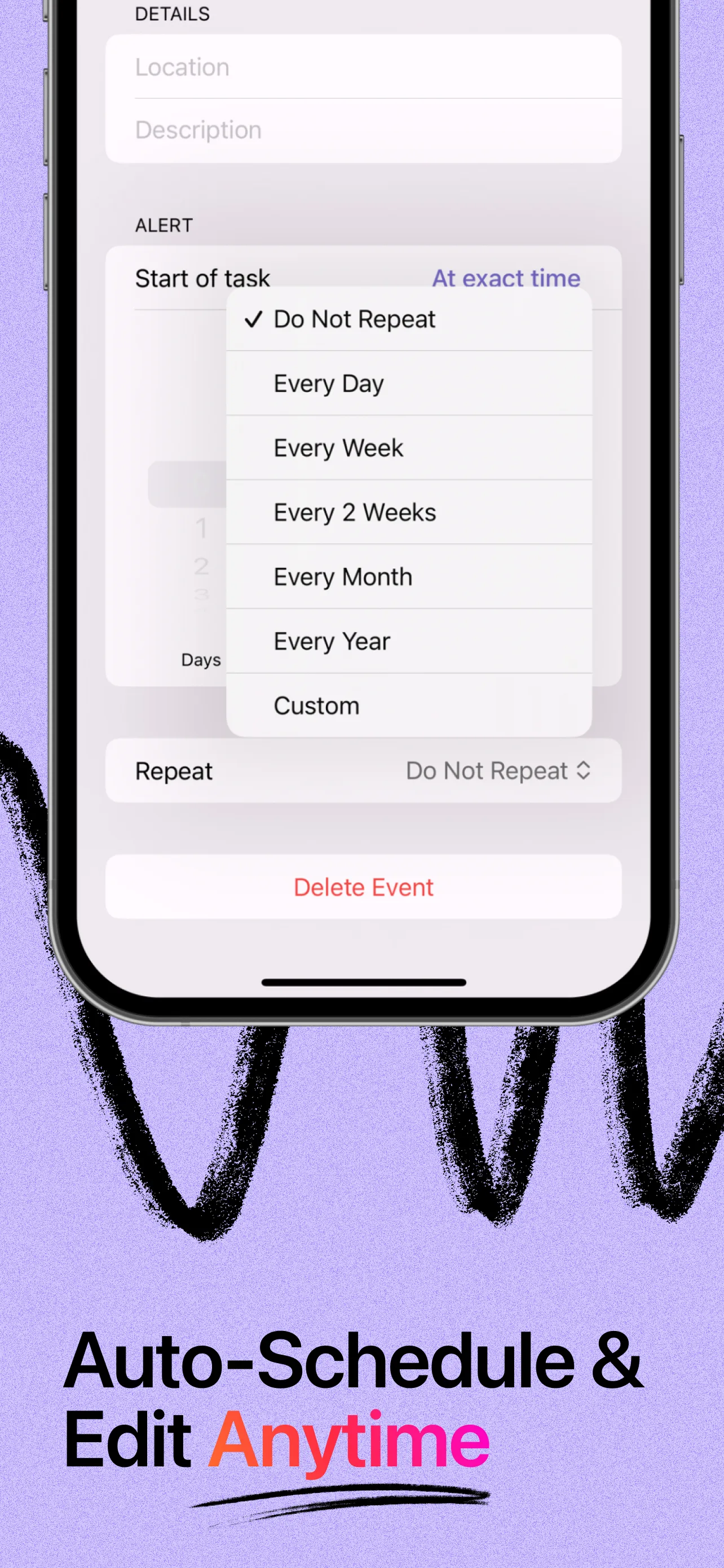 Calendar day view with planned tasks